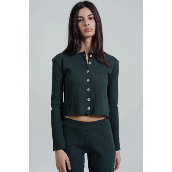 Wildflo Studio Sweaters - Wildflo Studio Rib Knit Cardigan Forest 95% Organic Cotton in Medium Fitted